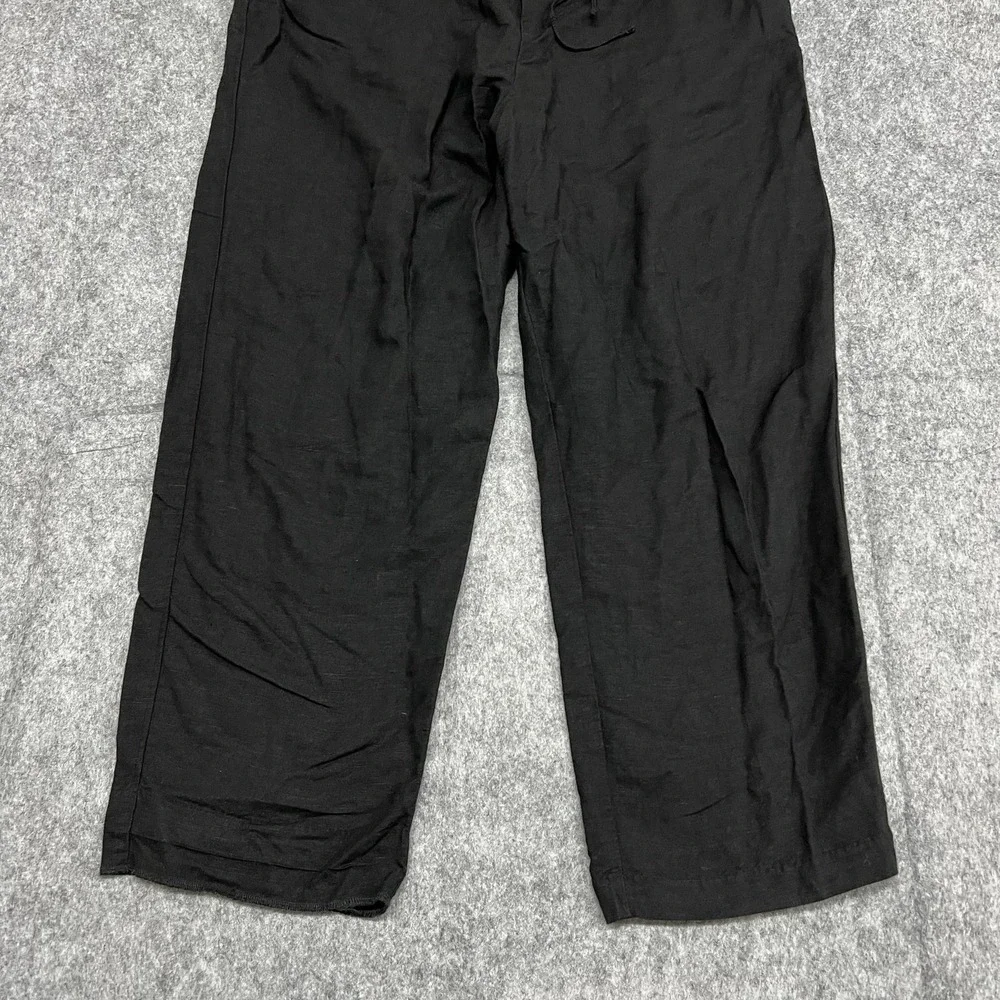 H&M Pants Womens M Black Linen Blend Relaxed Lounge Sweatpants Drawstring